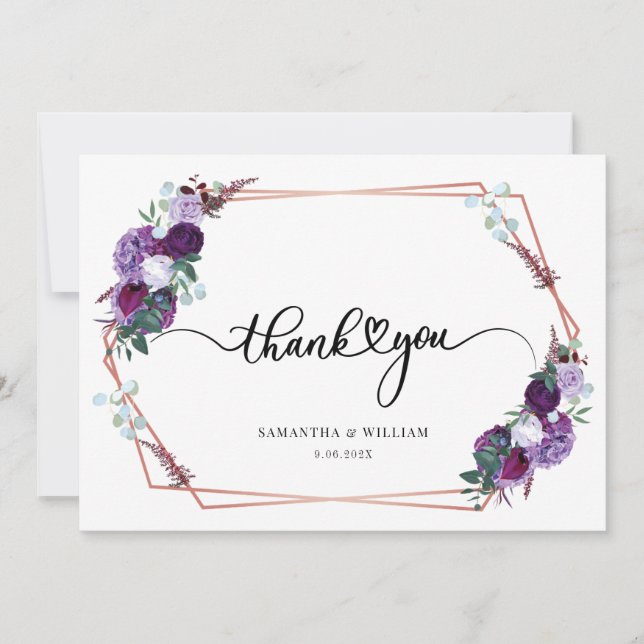 Tarjeta De Agradecimiento Boda de guión floral de acuarela (Anverso)