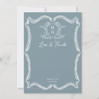 Tarjeta De Agradecimiento Boda de guión floral de cresta vintage