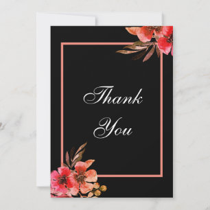 Tarjeta De Agradecimiento Boda de guión floral de naranja negra romántica