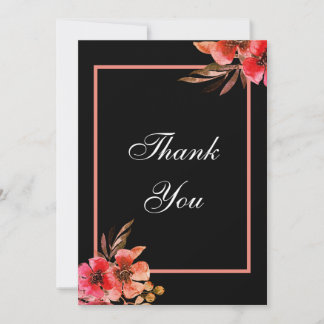 Tarjeta De Agradecimiento Boda de guión floral de naranja negra romántica