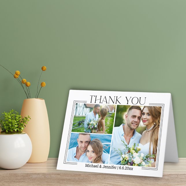 Tarjeta De Agradecimiento boda de guión mínimo elegante 3 collage de fotos (Subido por el creador)
