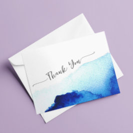 Tarjeta De Agradecimiento Boda de guión moderno acuarela índigo azul