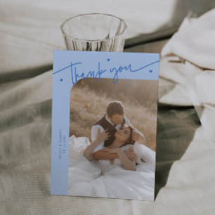 Tarjeta De Agradecimiento Boda de guión moderno Corazón Azul Hielo