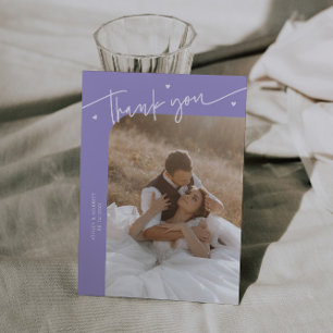 Tarjeta De Agradecimiento Boda de guión moderno corazón lila