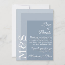 Tarjeta De Agradecimiento Boda de guión moderno simple azul polvoriento chic