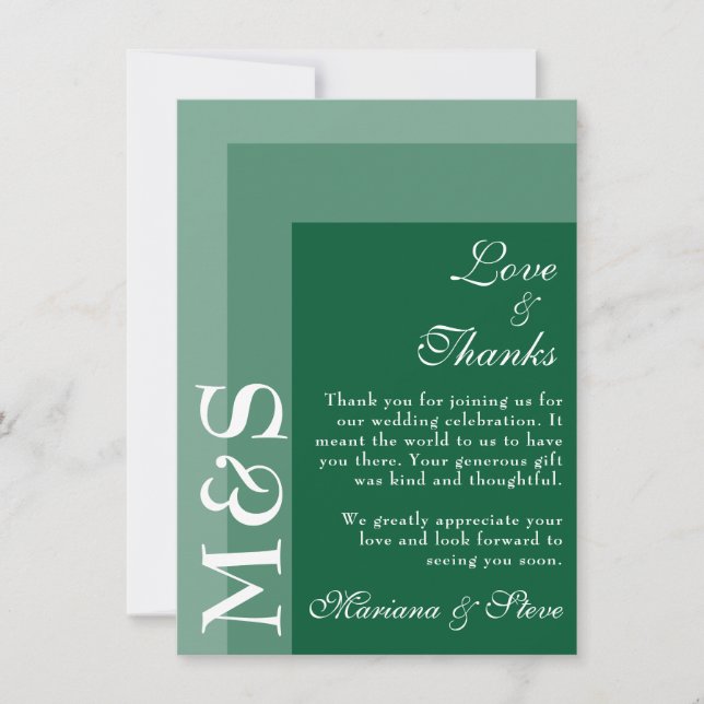 Tarjeta De Agradecimiento Boda de guión moderno simple verde esmeralda (Anverso)