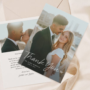 Tarjeta De Agradecimiento Boda de guión simple con foto de lazo