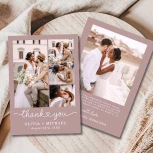 Tarjeta De Agradecimiento Boda de guiones de Collage de fotos Mauve Pink Fiv