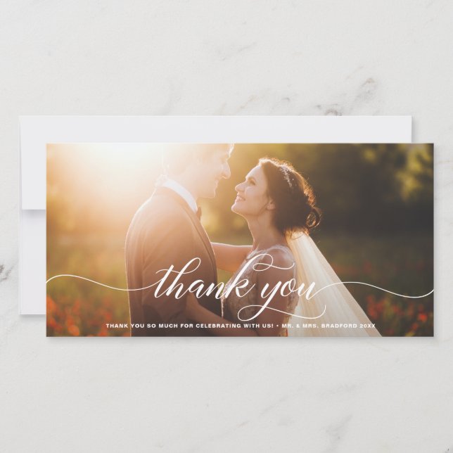 Tarjeta De Agradecimiento Boda de guiones de White Flourish Gracias (Anverso)