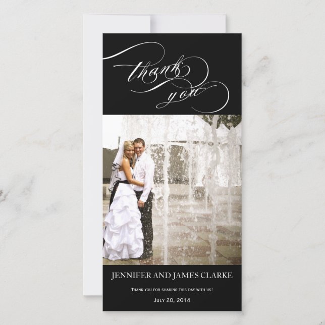 Tarjeta De Agradecimiento Boda de guiones elegante y personalizado gracias (Anverso)