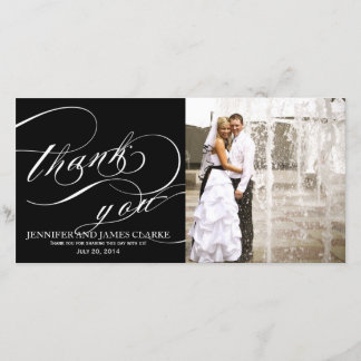 Tarjeta De Agradecimiento Boda de guiones elegantes y blancos negros gracias
