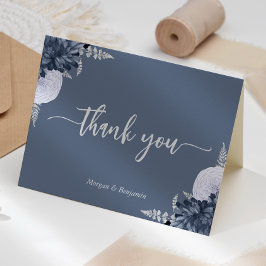 Tarjeta De Agradecimiento Boda de guiones florales Dusty Blue Silver