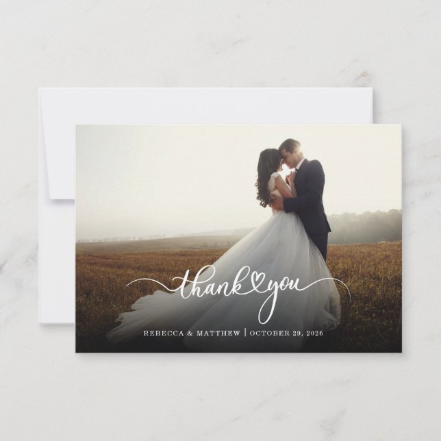 Tarjeta De Agradecimiento Boda de guiones manuscritos de fotos (Anverso)