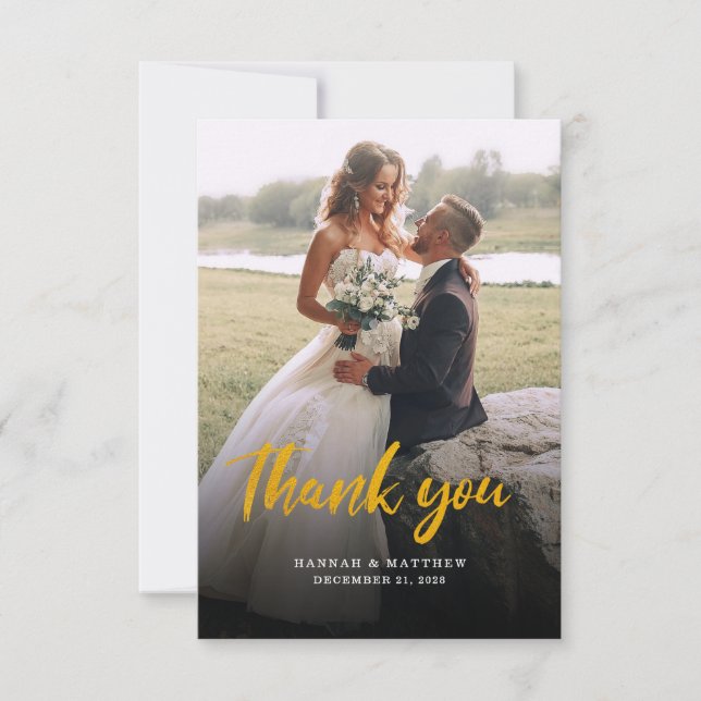 Tarjeta De Agradecimiento Boda de guiones modernos 2 fotos (Anverso)