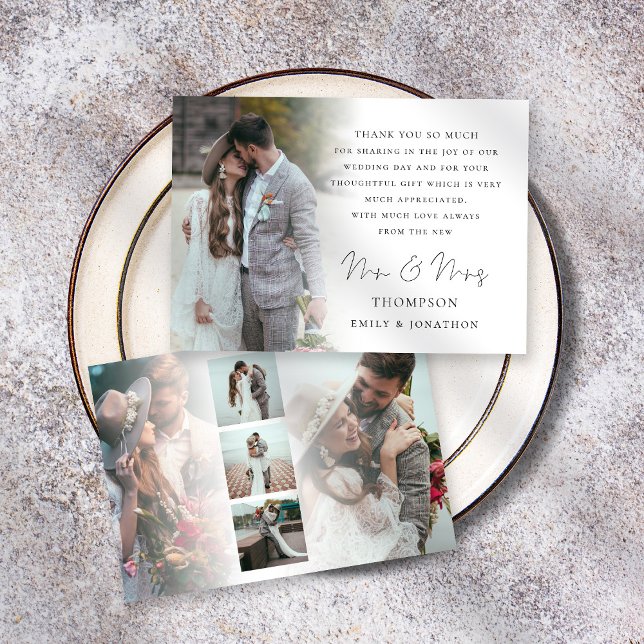Tarjeta De Agradecimiento Boda de guiones modernos 6 fotos (Front and back view)