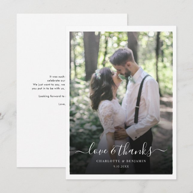 Tarjeta De Agradecimiento Boda de guiones modernos de la foto (Anverso / Reverso)