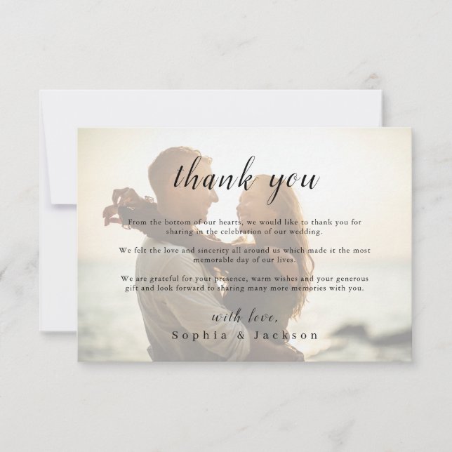 Tarjeta De Agradecimiento Boda de guiones romántico y simple (Anverso)