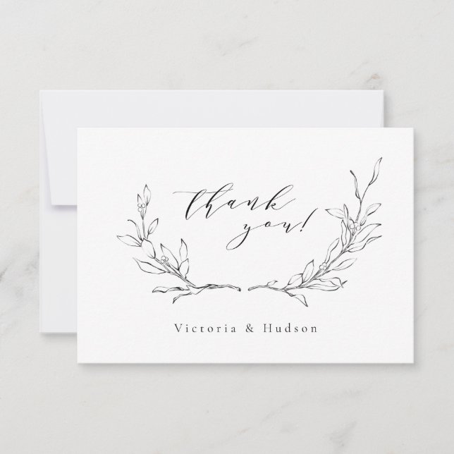 Tarjeta De Agradecimiento Boda de guirnaldas botánicas de elegancia simple (Anverso)