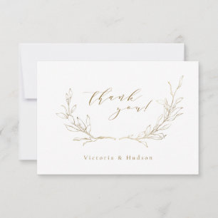 Tarjeta De Agradecimiento Boda de guirnaldas botánicas simples de oro