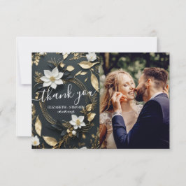 Tarjeta De Agradecimiento Boda de guirnaldas florales de oro blanco.