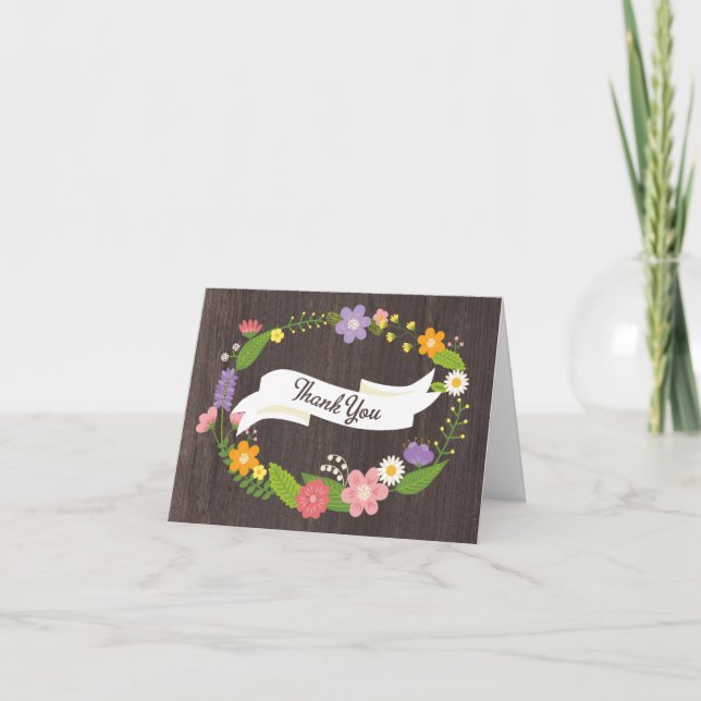 Tarjeta De Agradecimiento Boda de guirnaldas florales rusas de Woodland (Anverso)