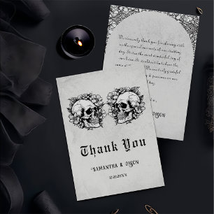 Tarjeta De Agradecimiento Boda de Halloween con cáscara floral gótica