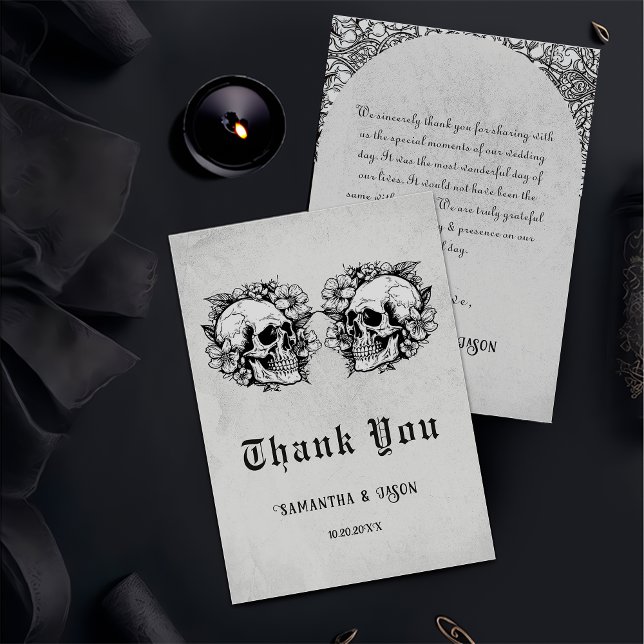 Tarjeta De Agradecimiento Boda de Halloween con cáscara floral gótica (Subido por el creador)