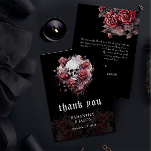 Tarjeta De Agradecimiento Boda de Halloween de cráneo floral gótico oscuro t