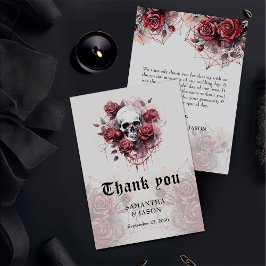 Tarjeta De Agradecimiento Boda de Halloween de cráneo floral gótico temperam
