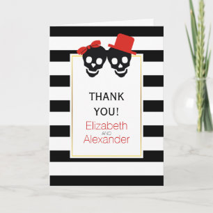 Tarjeta De Agradecimiento Boda de Halloween de las franjas Skulls Gracias fo