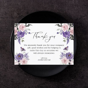 Tarjeta De Agradecimiento Boda de Halloween Gótica Murciélago Floral Rosa Pú