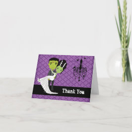 Tarjeta De Agradecimiento Boda de Halloween gracias novia de Frankenstein