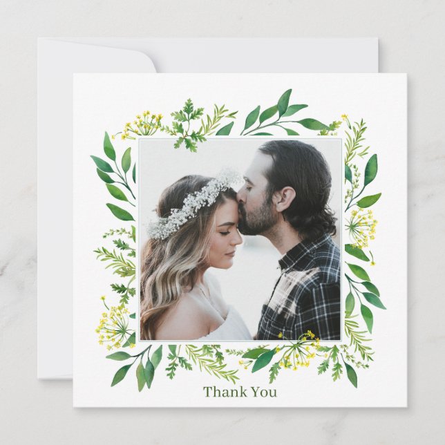 Tarjeta De Agradecimiento Boda de hierba botánica verde primavera (Anverso)
