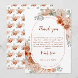 Tarjeta De Agradecimiento Boda de hierba de Pampas Boho Terracotta