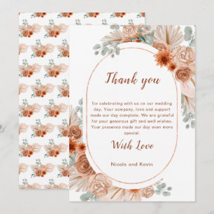 Tarjeta De Agradecimiento Boda de hierba de Pampas Boho Terracotta