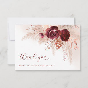 Tarjeta De Agradecimiento Boda de hierbas de Pampas boho rosas ducha nupcial