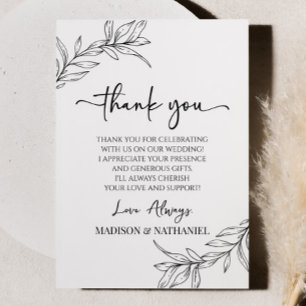 Tarjeta De Agradecimiento Boda de hoja Minimalista mínima de rama blanca neg