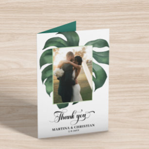 Tarjeta De Agradecimiento Boda de hoja tropical de Monstera doblado