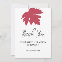 Tarjeta De Agradecimiento Boda de hojas de arce de otoño rojas gracias