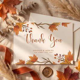 Tarjeta De Agradecimiento Boda de hojas de arce otoñales elegantes