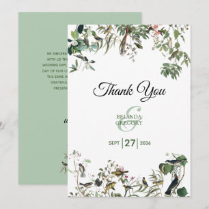 Tarjeta De Agradecimiento Boda de Hojas de Eucalipto Rústico con Verde Antig