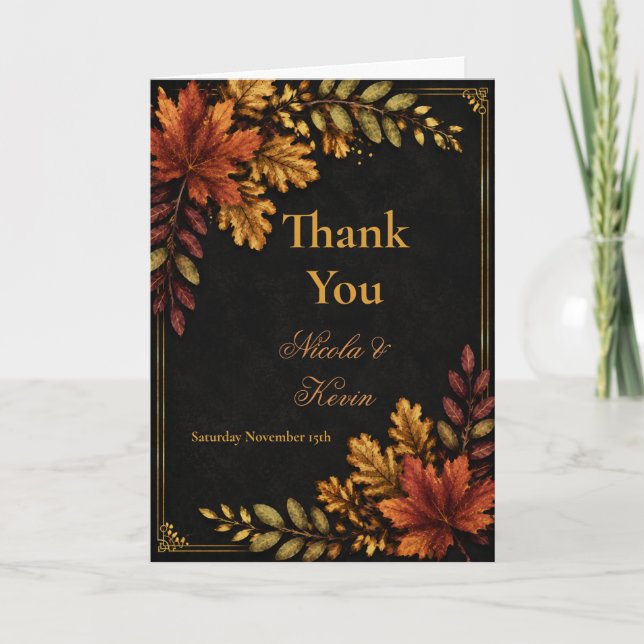 Tarjeta De Agradecimiento Boda de hojas de otoño (Anverso)