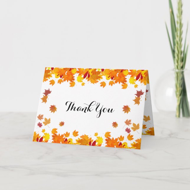 Tarjeta De Agradecimiento Boda de hojas de otoño rústicas (Anverso)