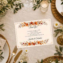 Tarjeta De Agradecimiento Boda de hojas de otoño rústico