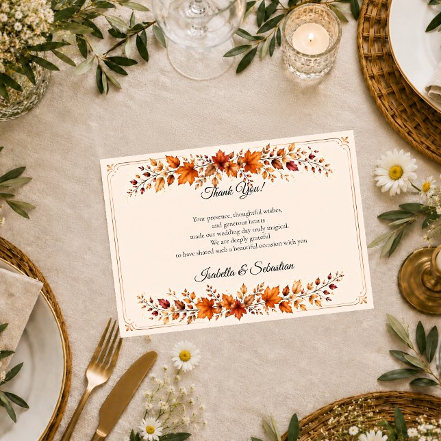 Tarjeta De Agradecimiento Boda de hojas de otoño rústico (Subido por el creador)