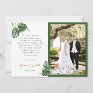 Tarjeta De Agradecimiento Boda de hojas de palma verdes acuarela tropical