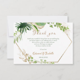 Tarjeta De Agradecimiento Boda de hojas de palma verdes acuarela tropical