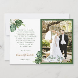 Tarjeta De Agradecimiento Boda de hojas de palma verdes acuarela tropical