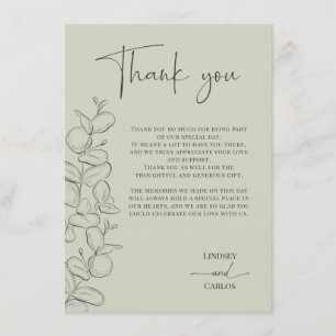Tarjeta De Agradecimiento Boda de hojas dibujadas a mano minimalistas en ver
