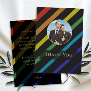 Tarjeta De Agradecimiento Boda de hombres gays elegante foto arcoíris